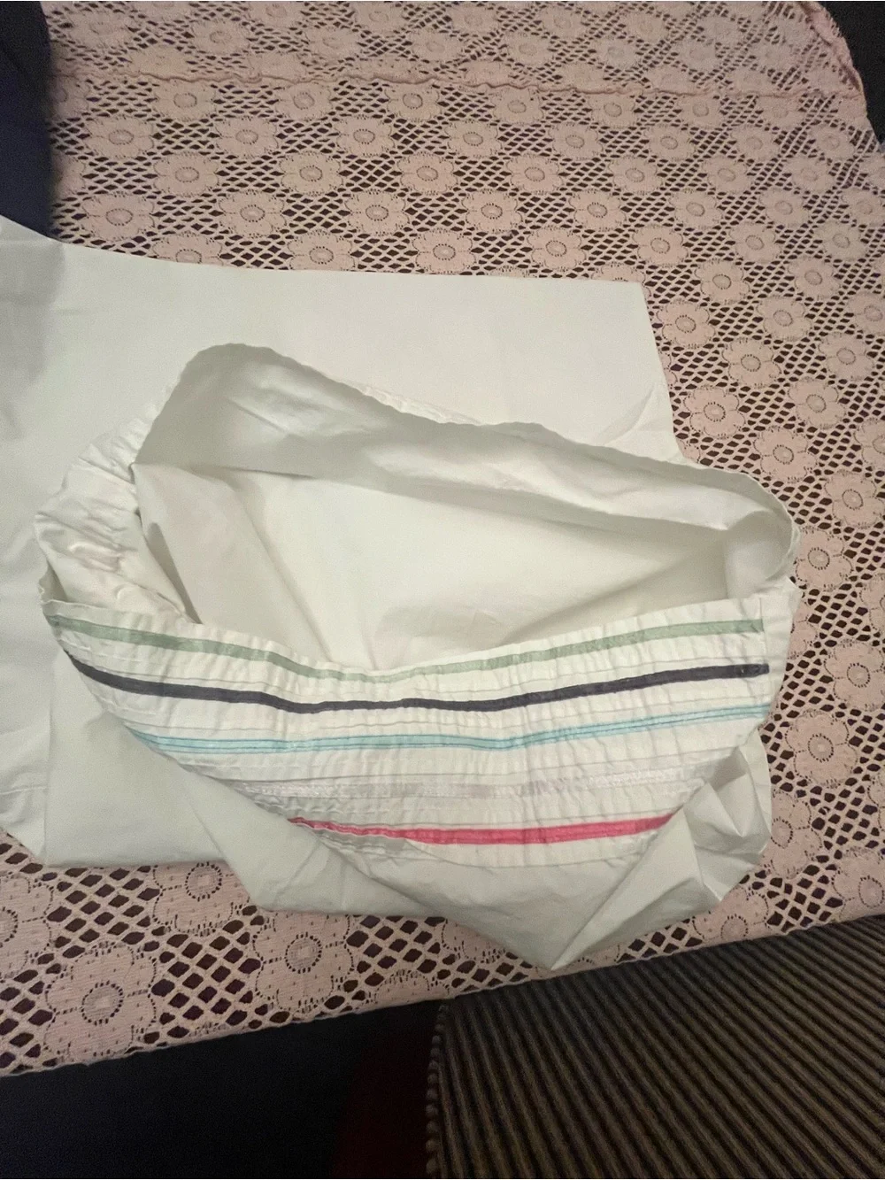 Light Mint Cotton Pillowcase with Multicolor Striped Hem